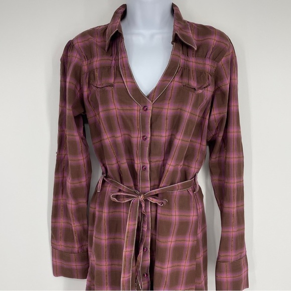 Rock by Wrangler Rolled Sleeve Shirt Dress Women's plaid Snap Front - Picture 2 of 7